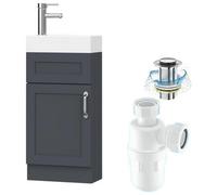 Belofay 400mm Bathroom Vanity Unit With Basin, White Ceramic Bathroom Sink With Trap And Waste, No Tap Included(New York Grey)