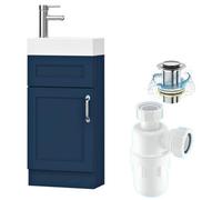 Belofay 400mm Bathroom Vanity Unit With Basin, White Ceramic Bathroom Sink With Trap And Waste, No Tap Included(Crawley Blue)