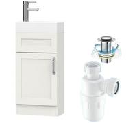 Belofay 400mm Bathroom Vanity Unit With Basin, White Ceramic Bathroom Sink With Trap And Waste, No Tap Included(Crawley White)