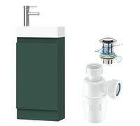 Belofay 400mm Bathroom Vanity Unit With Basin, White Ceramic Bathroom Sink With Trap And Waste, No Tap Included(Denvor Green)