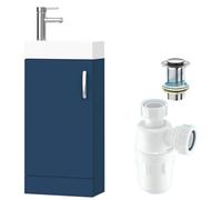 Belofay 400mm Bathroom Vanity Unit With Basin, White Ceramic Bathroom Sink With Trap And Waste, No Tap Included(New York Blue)