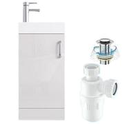 Belofay 400mm Bathroom Vanity Unit With Basin, White Ceramic Bathroom Sink With Trap And Waste, No Tap Included(New York White )