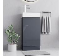 Belofay 400mm Bathroom Vanity Units With Basin With White Ceramic Bathroom Sink Soft Close Hinges & 1 Tap Hole (Denvor Grey)