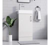 Belofay 400mm Bathroom Vanity Units With Basin With White Ceramic Bathroom Sink Soft Close Hinges & 1 Tap Hole (New York White)