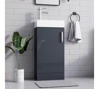 Belofay 400mm Bathroom Vanity Units With Basin With White Ceramic Bathroom Sink Soft Close Hinges & 1 Tap Hole (New York Grey)