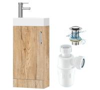 Belofay 400mm Vanity Unit With Basin, White Ceramic Bathroom Sink With Trap & Waste, No Tap Included (New York Wood Grain)