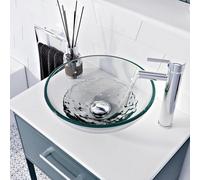Belofay 42Wx14Hx42L Cm Clear Glass Bathroom Counter Top Wash Basin Sink, Modern Design Glass Bowl Cloakroom Basin