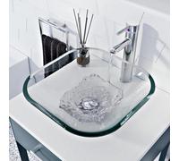 Belofay 42X14X42 Cm Rectangular Glass Bathroom Counter Top Wash Basin Sink, Modern Design Glass Bowl Cloakroom Basin