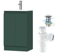 BELOFAY 500mm Under Sink Bathroom Cabinet Floor Standing Storage Cupboard Basin Unit, 500mm Vanity Unit with Basin, Waste and Trap, Tap not Included (Denvor Green)