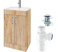 Belofay 500mm Vanity Unit With Basin, White Ceramic Bathroom Sink With Trap & Waste, No Tap Included (New York Wood Grain)