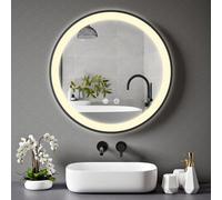 Belofay 600 mm Round Led Bathroom Mirror Black Frame Dimmable Lighting Anti Fog Wall Mounted