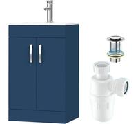 Belofay 600mm Bathroom Vanity Unit With Basin, White Ceramic Bathroom Sink With Trap And Waste, No Tap Included(New York Blue)