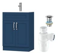 Belofay 600mm Bathroom Vanity Unit With Basin, White Ceramic Bathroom Sink With Trap And Waste, No Tap Included(Crawley Blue)