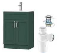 Belofay 600mm Bathroom Vanity Unit With Basin, White Ceramic Bathroom Sink With Trap And Waste, No Tap Included(Crawley Green)