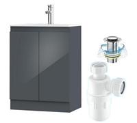Belofay 600mm Bathroom Vanity Unit With Basin, White Ceramic Bathroom Sink With Trap And Waste, No Tap Included(Denvor Grey)