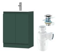 Belofay 600mm Bathroom Vanity Unit With Basin, White Ceramic Bathroom Sink With Trap And Waste, No Tap Included(Denvor Green)