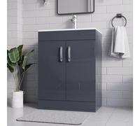 Belofay 600mm New York Grey Laquered Cloakroom Vanity Unit With Basin, With 1 Tap Hole Ceramic Basin And Soft Close Hinges