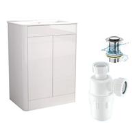 Belofay 600mm Vanity Unit With Basin, White Ceramic Bathroom Sink With Trap And Waste, No Tap Included (Eddison White)
