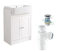 Belofay 600mm Vanity Unit With Basin, White Ceramic Bathroom Sink With Trap And Waste, No Tap Included (Crawlex White)