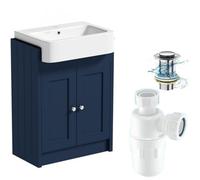 Belofay 600mm Vanity Unit With Basin, White Ceramic Bathroom Sink With Trap And Waste, No Tap Included (Crawlex Blue)