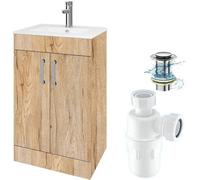 Belofay 600mm Vanity Unit With Basin, White Ceramic Bathroom Sink With Trap & Waste, No Tap Included (New York Wood Grain)