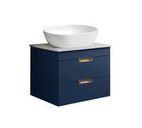 Belofay 600mm Wall Mounted Vanity Unit With Basin, 2 Soft Close Drawers, Modern Floating Design With White Stone Worktop (Blue)