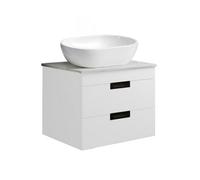 Belofay 600mm Wall Mounted Vanity Unit With Basin, 2 Soft Close Drawers, Modern Floating Design With White Stone Worktop (White)