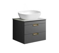 Belofay 600mm Wall Mounted Vanity Unit With Basin, 2 Soft Close Drawers, Modern Floating Design With White Wooden Worktop (Grey)