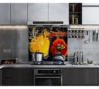 BELOFAY 60x70cm Modern Vegetable Design 6mm Tempered Glass Splashback for Kitchen, Toughened Glass Heat Resistant Splashbacks for Cookers
