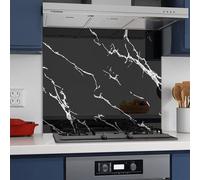 Belofay 6mm Black Marble Toughened Glass Heat Resistant Kitchen Splashback 60X65 Cm