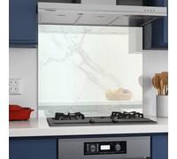 Belofay 6mm Greenish White Marble Toughened Glass Heat Resistant Kitchen Splashback 60X70 Cm