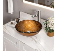 Belofay Bathroom Glass Cloakroom Basin Hand Washing Sink, Modern Design Gloss Golden Countertop Basin Cloakroom Sink for Bathroom Glass Bowl Basin Sink 42x14x42cm WxHxL
