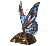 BELOFAY Blue Butterfly Tiffany Lamps, Stained Glass Handmade Tiffany Vintage Bedside Table Lamps for Living Room, Bedroom and Lounge 8 Inches Wide, 13 Inches Height
