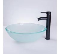 BELOFAY Blurr Glass Modern Design Bathroom Counter Top Wash Basin Sink, Glass Bowl Cloakroom Basin for Vanity Cabinet, Toilets and Bathrooms (42x14x42cm (WxHxL)