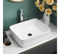 BELOFAY Ceramic Bathroom Sink Cloakroom Basin , Hand Wash Basin , Classic Design Gloss White Countertop Basin Cloakroom Sink for Bathroom Lavatory, Vanity Unit (Rectangular) 48cmx38cmx13cm only basin