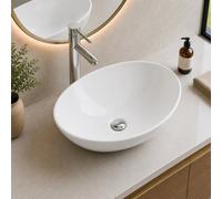 Belofay Ceramic Countertop Bathroom Sink, Oval Countertop Basin With Tap, Bottle Trap & Pop-Up Waste (135X335X415mm)