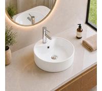 Belofay Ceramic Countertop Bathroom Sink, Round Countertop Basin With Tap, Bottle Trap & Pop-Up Waste (135X335X415mm)