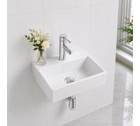 Belofay Ceramic Wall Mounted Bathroom Sink, Square Wall Hung Basin With Tap, Bottle Trap & Pop-Up Waste (30X12X39Cm)