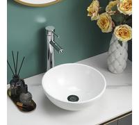 BELOFAY Counter Top Bathroom Basin Sink - Modern White Ceramic Wash Basin with Scratch-Resistant Gloss Surface - Sink basins for Cloakroom,Vanity Cabinet and Bathrooms (Round Without Over Flow)