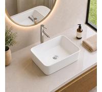 BELOFAY Counter Top Bathroom Sink Basin - 36x13x50cm, Modern White Ceramic Wash Basin with Scratch-Resistant Gloss Surface - Sink basins with Tap, Waste and Chrome Bottle Trap (Rectangular 1)