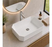BELOFAY Counter Top Bathroom Sink Basin - 36x50x13cm, Modern White Ceramic Wash Basin with Scratch-Resistant Gloss Surface - Sink basins with Tap, Waste and Chrome Bottle Trap (Rectangular 3)