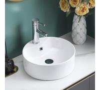 BELOFAY Counter Top Bathroom Sink Basin - Modern White Ceramic Wash Basin with Scratch-Resistant Gloss Surface - Sink basins for Cloakroom,Vanity Cabinet and Bathrooms (Round 2)