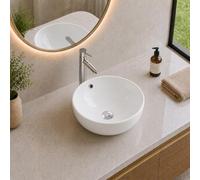 BELOFAY Counter Top Bathroom Sink Basin - Modern White Ceramic Wash Basin with Scratch-Resistant Gloss Surface - Sink basins for Cloakroom,Vanity Cabinet and Bathrooms(Round with Over Flow)