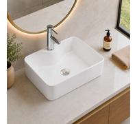 BELOFAY Counter Top Bathroom Sink Basin - Modern White Ceramic Wash Basin with Scratch-Resistant Gloss Surface - Sink basins for Cloakroom,Vanity Cabinet and Bathrooms (Rectangular 2)
