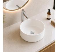 BELOFAY Counter Top Bathroom Sink Basin - Modern White Ceramic Wash Basin with Scratch-Resistant Gloss Surface - Sink basins for Cloakroom, Vanity Cabinet and Bathrooms(Round Without Over-Flow)