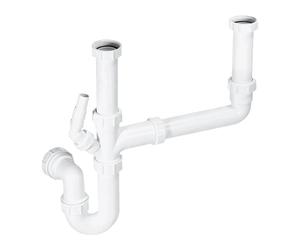 Belofay Double Bowl Sink Waste Kit - Multi-Fit Under Sinks Drain System with 75mm Water Seal - P-Trap Plumbing Set, Durable Kitchen Sink Waste Kit - BS EN 247-1:2002 Water Seal