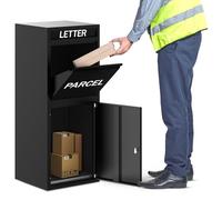 BELOFAY Floor Mounted Parcel Box, Lockable Outdoor Parcel Delivery Box, Weatherproof Steel Drop Box with Flip Lid & Secure Front Door Access, Black, 28.3D x 41.4W x 102.4Hcm