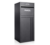 BELOFAY Floor Mounted Parcel Box, Lockable Outdoor Parcel Delivery Box, Weatherproof Steel Drop Box with Flip Lid & Secure Front Door Access, Black, 38.5D x 45W x 102.4Hcm