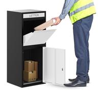 BELOFAY Floor Mounted Parcel Box, Lockable Outdoor Parcel Delivery Box, Weatherproof Steel Drop Box with Flip Lid & Secure Front Door Access, Black, 28.3D x 41.4W x 102.4Hcm