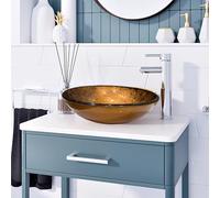 BELOFAY Golden Glass Wash Basin Modern Bathroom Counter Top Sink, 42x14x42cm (WxHxL)
